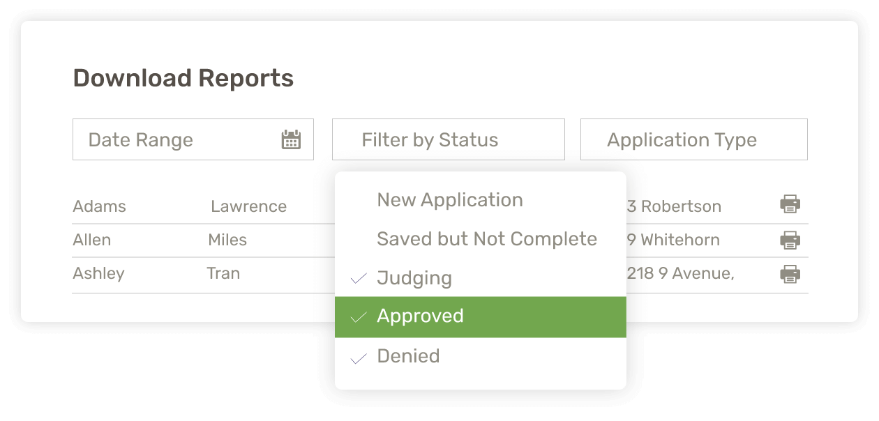 Export and print applications