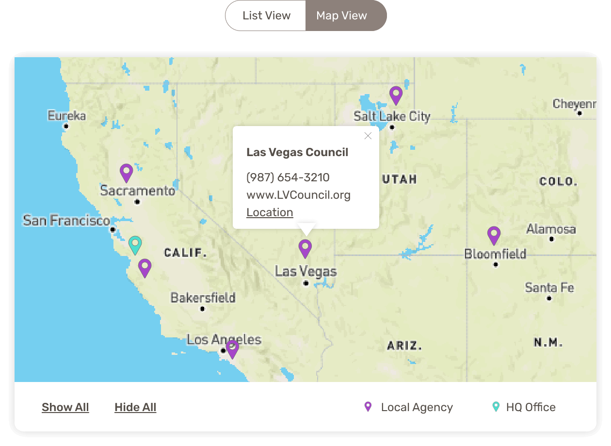 Search results in list and map view